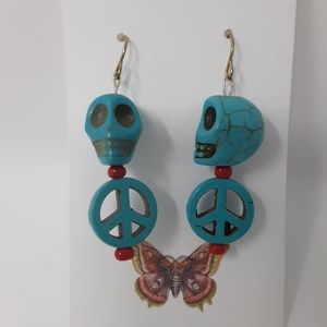 Handmade Skull & Peace Earrings Repurposed Beads ♻